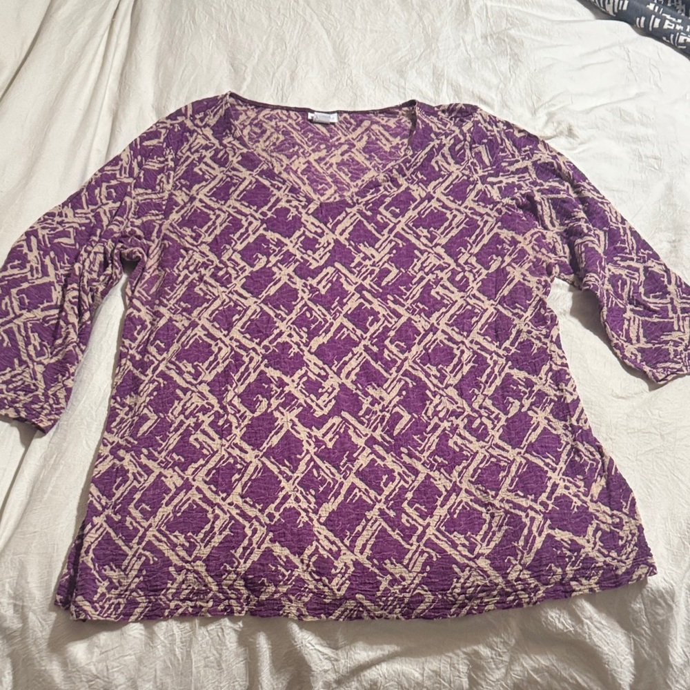 Jacqueline Smith, tan and purple Patterned Women's Top